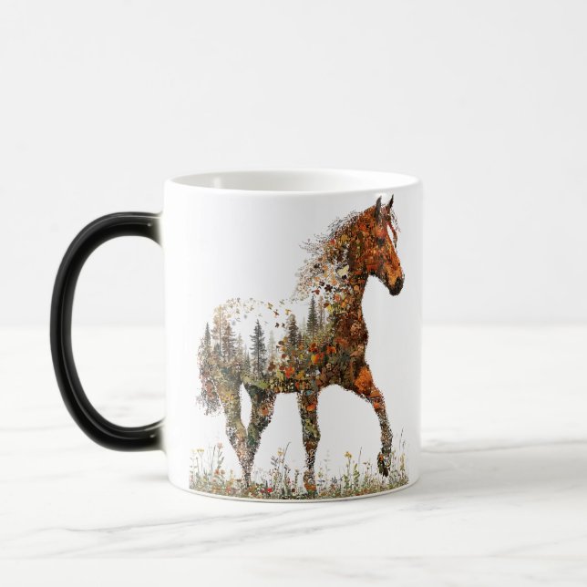 Double Exposure Horse Mug–Forest and Freedom  Verwandlungstasse (Links)