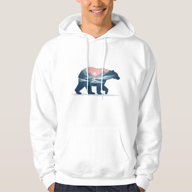 Double Exposure Polar Bear Silhouette Landscape Hoodie (Vorderseite)