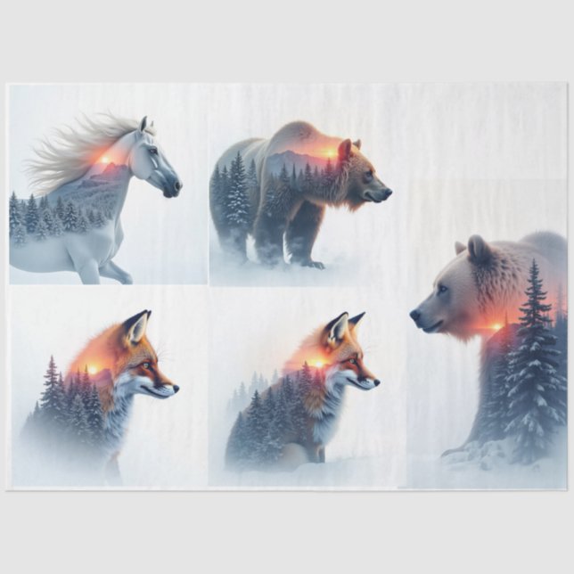 Double exposure Wild animal bundle Seidenpapier (Vorderseite)