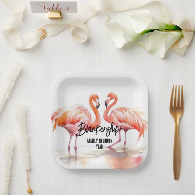 Double Flamingo Family Wiedersehen Party Essential Pappteller (Hochzeit)