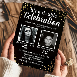 Double Foto Black Gold Geburtstag Einladung
