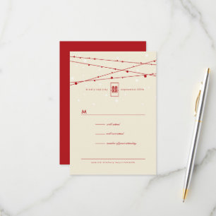 Double Happy Fairy Lights Chinese Wedding RSVP Karte