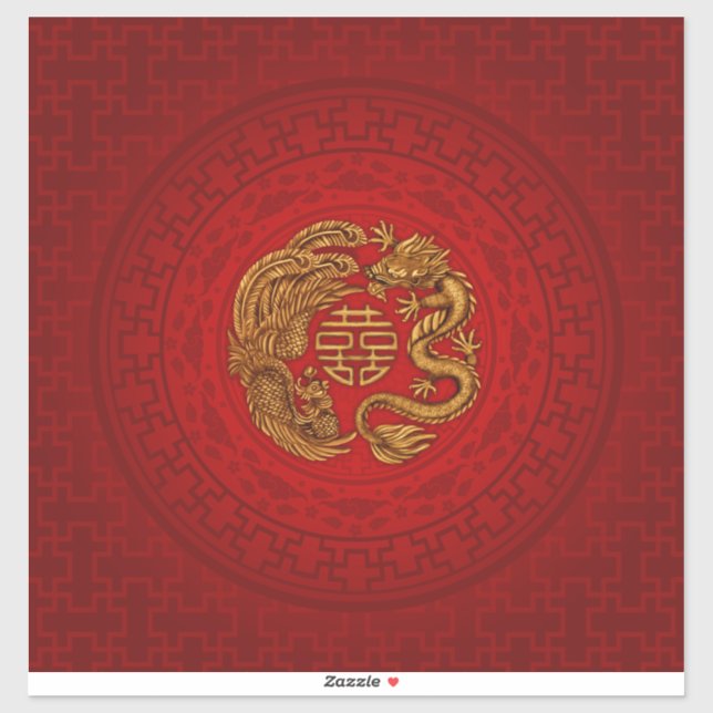 Double Happy Symbol mit Phoenix und Dragon Aufkleber (Blatt)