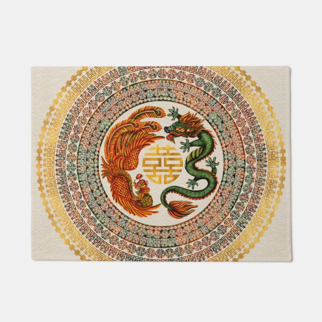 Double Happy Symbol mit Phoenix und Dragon Fußmatte (Vorderseite)
