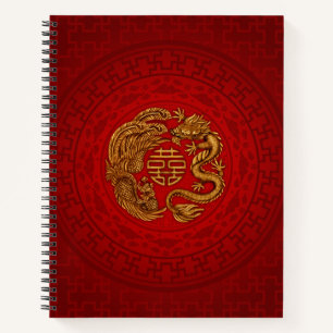 Double Happy Symbol mit Phoenix und Dragon Notizbuch
