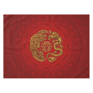 Double Happy Symbol mit Phoenix und Dragon Tischdecke