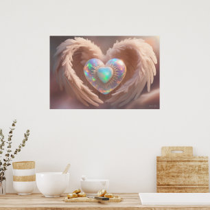*~* Double Heart White Angel Wings AP78 Opal Poster