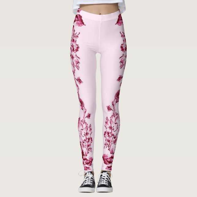 Double Hibiscus  Pink on Black  Leggings (Vorderseite)