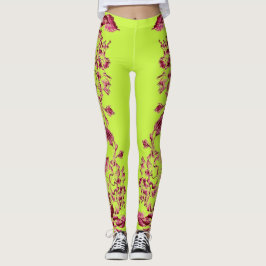 Double Hibiscus Pink on Lime Leggings
