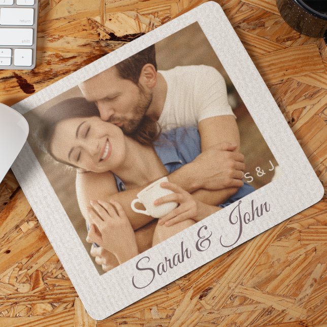 Double Initial Duo Story Mousepad (Ivory tone and bold initials frame your favorite photo, bringing meaning to daily desk moments.)
