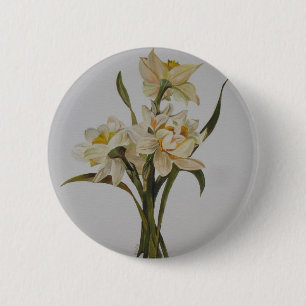 Double Narcissi Bouquet Floral Art Button