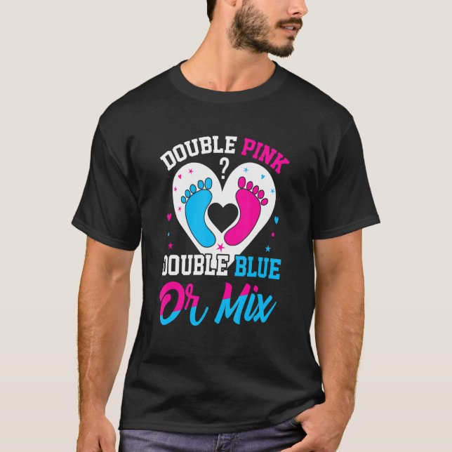 Double Pink Double Blue Mix Twin Gender Announceme T-Shirt (Vorderseite)