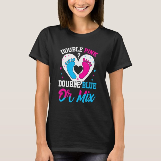 Double Pink Double Blue Mix Twin Gender Announceme T-Shirt (Vorderseite)