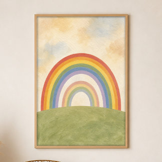 Double Rainbow Hill Gouache Boho Art Poster