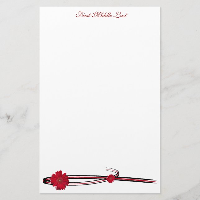 Double Red Gerber Daisy Sweep Personalisiert Briefpapier (Vorderseite)