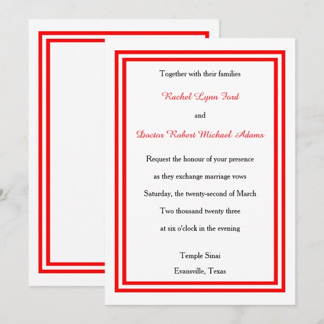 Double Red Trim - 12x18 Hochzeit Einladung (Vorne/Hinten)