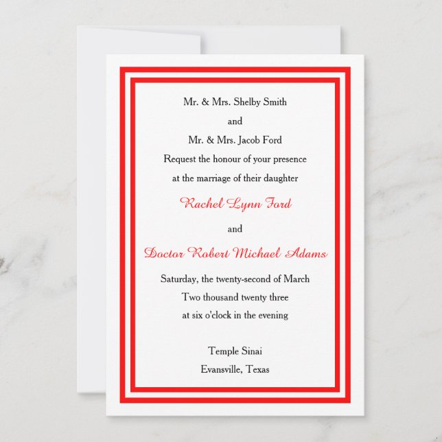 Double Red Trim - 12x18 Wedding Einladung (Vorderseite)