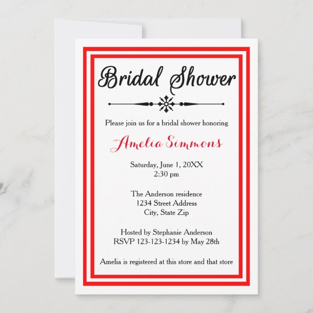 Double Red Trim - Bridal Shower Einladung (Vorderseite)