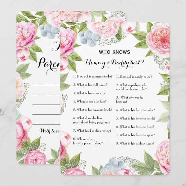 Double Side 2 Baby Shower Game - Beratung| Wer wei Einladung (Vorne/Hinten)