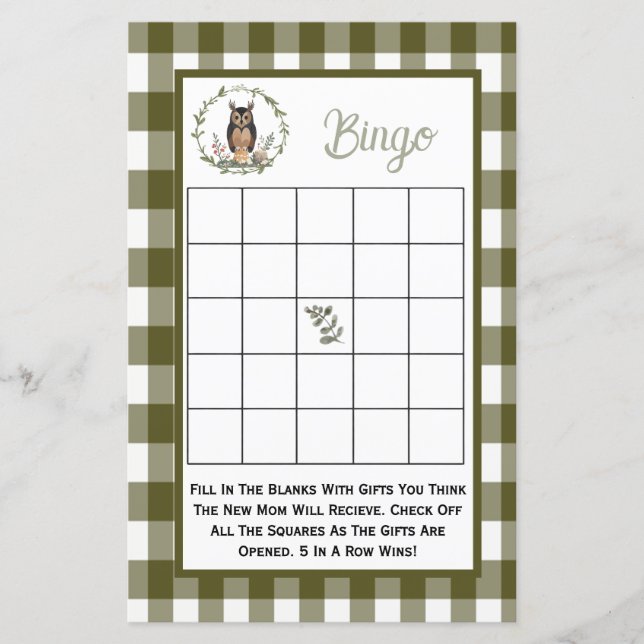 Double sided baby shower games minimalist woodland (Vorderseite)