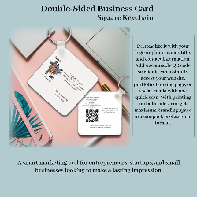 Double Sided Business Card Square Keychain Schlüsselanhänger (Von Creator hochgeladen)