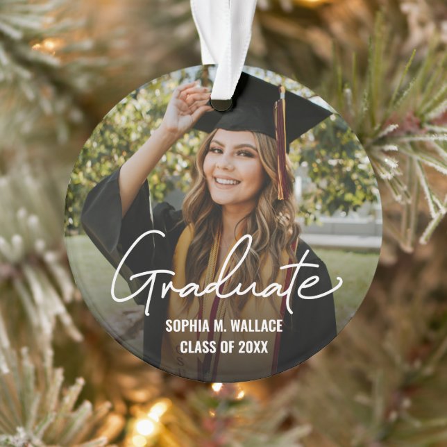 Double sided Handlettering Graduate Custom Photo Ornament (Baum)
