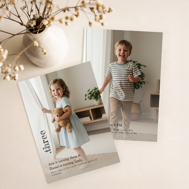 Double Sided Joint Photo Birthday Party Boy Girl Einladung (Von Creator hochgeladen)