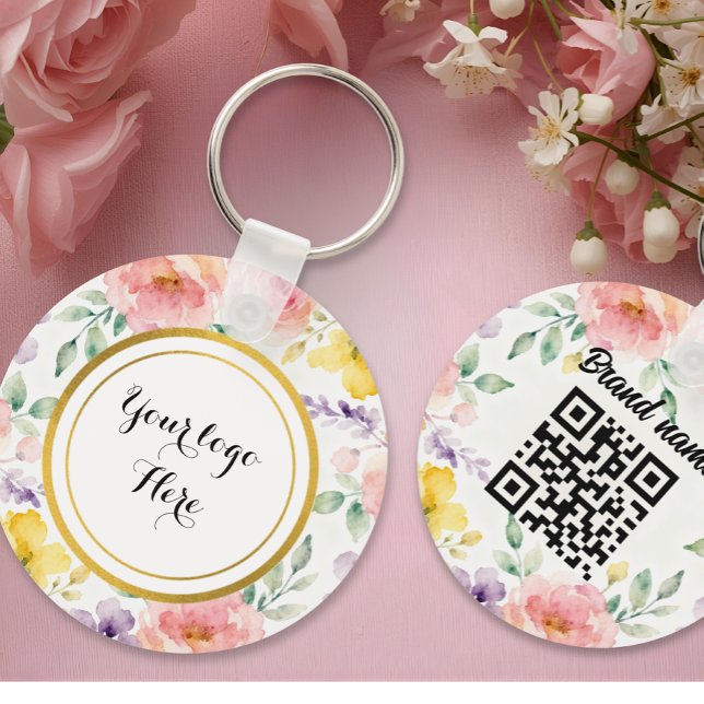 Double sided Logo QR Code floral keychain Schlüsselanhänger (Von Creator hochgeladen)
