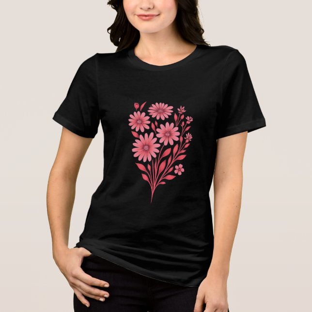 Double-Sided Pink Floral Bouquet T-Shirt Tri-Blend Shirt (Vorderseite)