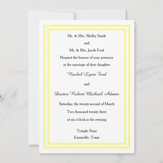 Double Soft Yellow Trim - 12x18Wedding Einladung (Vorderseite)