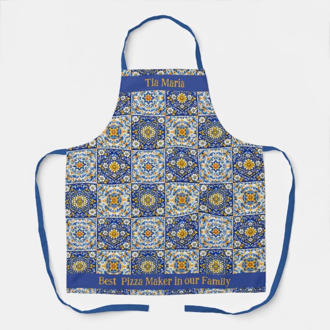 Double‑Text Azulejo Kitchen Apron  Schürze (Vorderseite)
