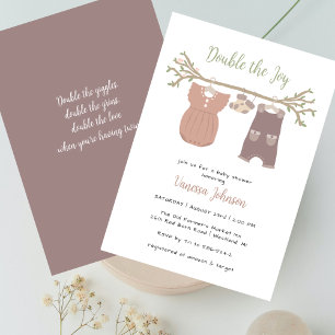Double The Joy Watercolor Kleidung Zwillings-Baby- Einladung