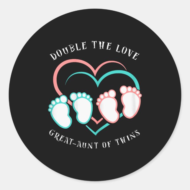 Double The Love New Great-aunt Of Twins  Runder Aufkleber (Vorderseite)