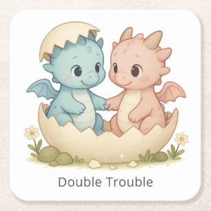 Double Trouble Fantasy Twin Baby Dragons Rechteckiger Pappuntersetzer