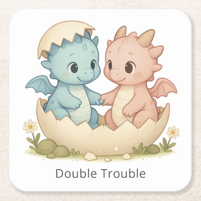 Double Trouble Fantasy Twin Baby Dragons Rechteckiger Pappuntersetzer (Vorderseite)