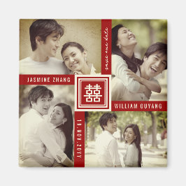 Double Xi Chinese Wedding 4 Foto Save the Date Magnet