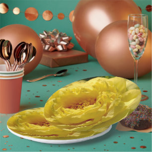 Double Yellow Peony 9" Plate, 9" Round Pappteller