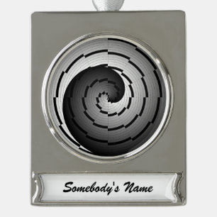 Double Yin Yang Spiral von Kenneth Yoncich Banner-Ornament Silber