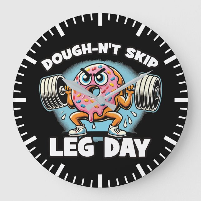 Dough-n-nicht Skip Leg Day - Funny Niedlich Donut  Große Wanduhr (Vorderseite)