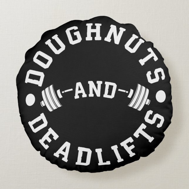 Doughnut and Deadlifts - Carbon - Funny Workout Rundes Kissen (Rückseite)