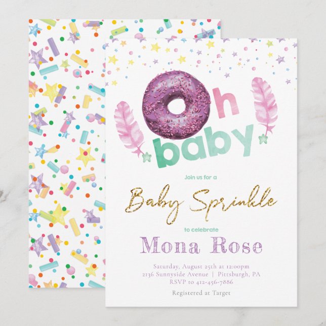 Doughnut Baby Sprinkle Colorful Einladung (Vorne/Hinten)