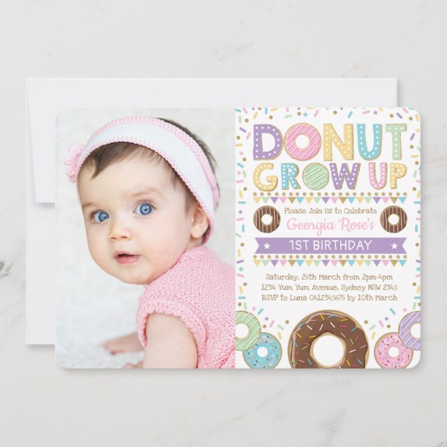 Doughnut Donut Grow up Invite Birthday Sprinkles Einladung (Vorderseite)