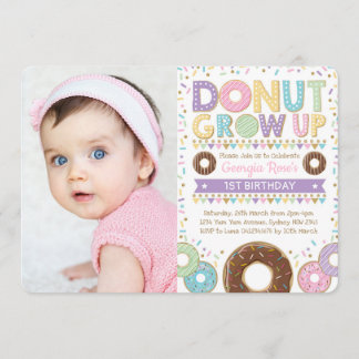 Doughnut Donut Grow up Invite Birthday Sprinkles Einladung