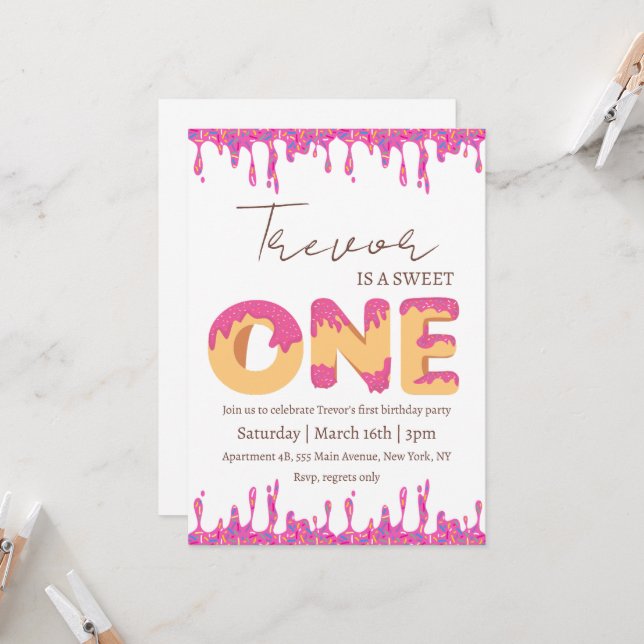 Doughnut Illustration zum Geburtstag süß Einladung (Vorderseite/Rückseite Beispiel)