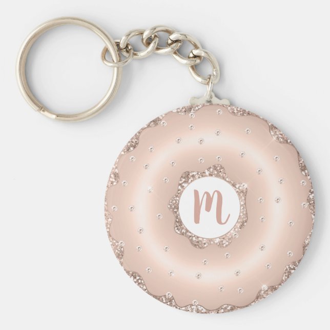 Doughnut Monogram Rose Gold Glitzer Skript mädchen Schlüsselanhänger (Vorne)