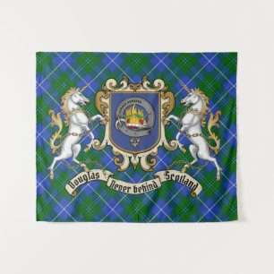 Douglas Clan Abzeichen & Unicorns w/Tartan Wandteppich