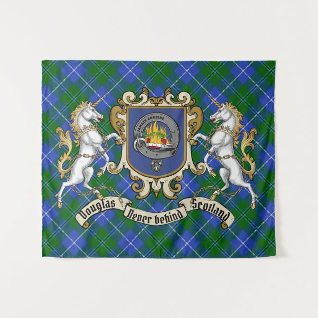 Douglas Clan Abzeichen & Unicorns w/Tartan Wandteppich (Vorderseite (Horizontal))