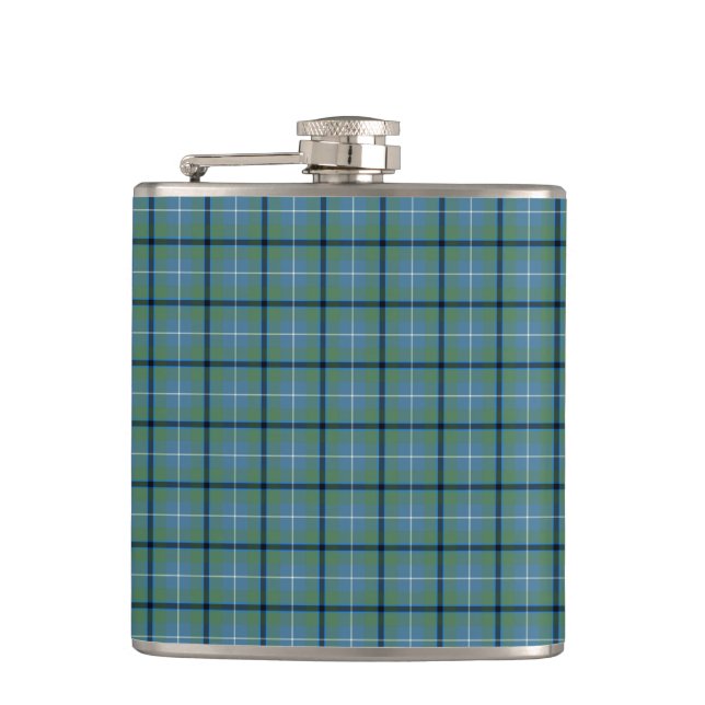 Douglas Clan Light Blue und Green Ancient Tartan Flachmann (Vorderseite)