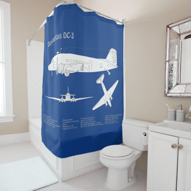 Douglas DC-3 - Airplane Blueprint Zeichnend Plan A Duschvorhang (Beispiel)