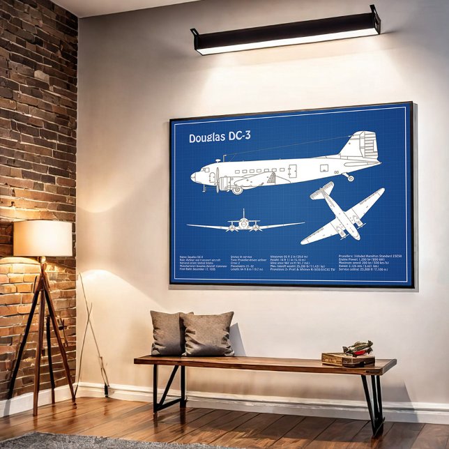 Douglas DC-3 - Airplane Blueprint Zeichnend Plan A Poster (Von Creator hochgeladen)